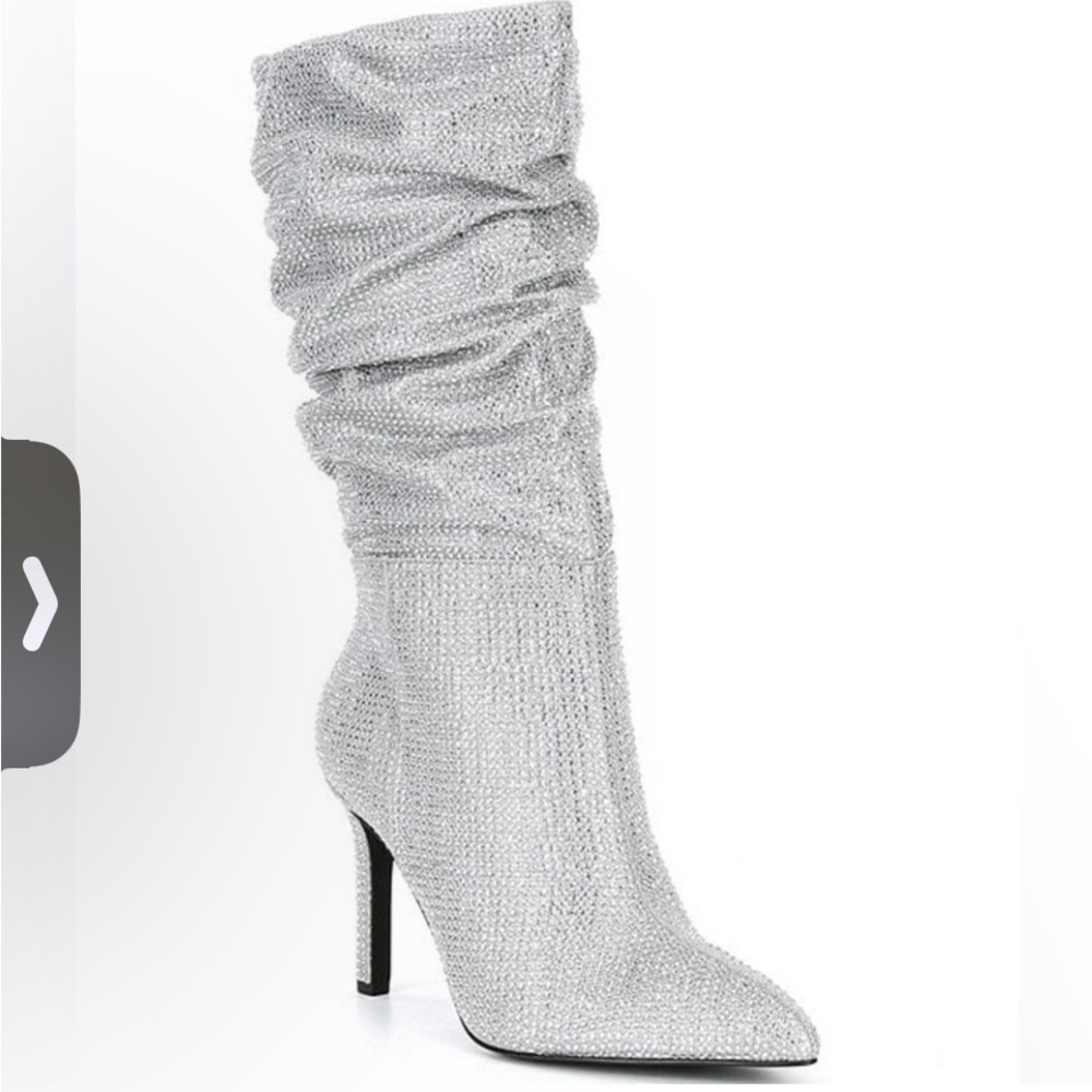 Gianni Bini Silver Slouchy Rhinestone Stiletto Boots